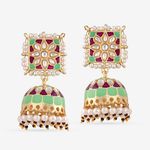 Buy Queen Be Square Top Jhumki, Red & Mint Green Enamel - Purplle