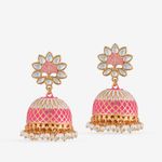Buy Queen Be Lattice Delight Jhumki, White & Pink Enamel - Purplle