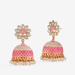 Buy Queen Be Lattice Delight Jhumki, White & Pink Enamel - Purplle