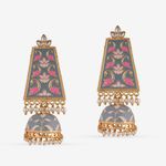 Buy Queen Be Rajasthani Long Jhumkis, Grey Pink Enamel - Purplle
