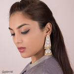 Buy Queen Be Rajasthani Long Jhumkis, Grey Pink Enamel - Purplle