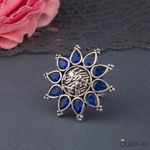 Buy Queen Be Oxidised Blue Aster Flower Cocktail Ring - Purplle