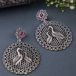 Buy Queen Be Oxidised Swan Couple Red Studded Danglers - Purplle