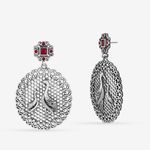 Buy Queen Be Oxidised Swan Couple Red Studded Danglers - Purplle