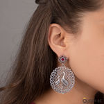 Buy Queen Be Oxidised Swan Couple Red Studded Danglers - Purplle