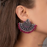 Buy Queen Be Oxidised Dancing Peacock Red Tops Chandbalis - Purplle