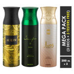 Buy Ajmal Aurum & Sacrifice II & Wisal Deodorant Spray For Men & Women 200ml each (Pack of 3, 600ml) + 3 Parfum Testers Free - Purplle