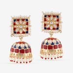 Buy Queen Be Square Top Jhumki, Red & Blue Enamel - Purplle