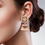 Buy Queen Be Square Top Jhumki, Red & Blue Enamel - Purplle