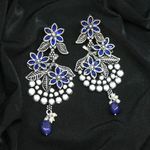 Buy Ferosh Adaa Floral Pearl Drop Blue-Silver Oxidized Earrings - Purplle