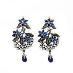 Buy Ferosh Adaa Floral Pearl Drop Blue-Silver Oxidized Earrings - Purplle
