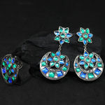 Buy Ferosh Aakriti Floral Green-Blue Rhinestone Earrings - Purplle