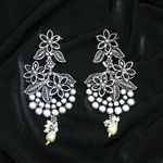 Buy Ferosh Adaa Floral Pearl Drop Black-Silver Oxidized Earrings - Purplle