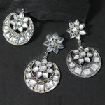 Buy Ferosh Aakriti Floral Silver Rhinestone Earrings - Purplle