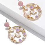 Buy Ferosh Aneira Lilac White Floral Circular Golden Earrings - Purplle
