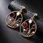 Buy Ferosh Lavna Floral Red Golden Drop Earrings - Purplle