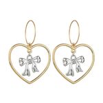 Buy Ferosh Martia Big Golden Heart Silver Bow Drop Earrings - Purplle