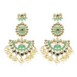 Buy Ferosh Nilima Lotus Turquoise Golden Green Stonework Pearl Earrings - Purplle