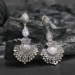 Buy Ferosh Viksya Designer Fan-Shaped Silver Oxidized Earrings - Purplle