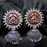 Buy Ferosh Aarya Artful Magenta-Silver Oxidized Jhumkas - Purplle