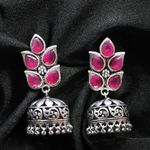 Buy Ferosh Adaira Floral Pink Silver Oxidized Jhumkis - Purplle