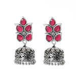 Buy Ferosh Adaira Floral Pink Silver Oxidized Jhumkis - Purplle