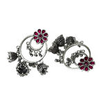 Buy Ferosh Arunakara Silver Oxidized Ruby Red Tri Jhumkis - Purplle