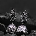 Buy Ferosh Gaura Black Floral Silver Oxidized Jhumki Earrings - Purplle