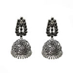 Buy Ferosh Gaura Black Floral Silver Oxidized Jhumki Earrings - Purplle