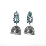 Buy Ferosh Gaura Turquoise Floral Silver Oxidized Jhumki Earrings - Purplle