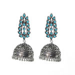 Buy Ferosh Gaura Turquoise Floral Silver Oxidized Jhumki Earrings - Purplle