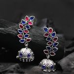 Buy Ferosh Kayra Pink-Blue Silver Oxidized Jhumki Earrings - Purplle