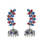 Buy Ferosh Kayra Pink-Blue Silver Oxidized Jhumki Earrings - Purplle