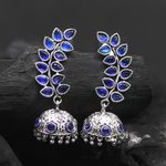 Buy Ferosh Kayra Royally Blue Silver Oxidized Jhumki Earrings - Purplle