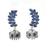 Buy Ferosh Kayra Royally Blue Silver Oxidized Jhumki Earrings - Purplle