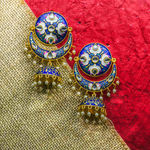 Buy Ferosh Raya Lotus Blue Meenakari Jhumki Chandbali Earrings - Purplle