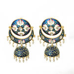 Buy Ferosh Raya Lotus Blue Meenakari Jhumki Chandbali Earrings - Purplle