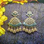 Buy Ferosh Shravya Blue Golden Stonework Multi-Jhumki Earrings - Purplle