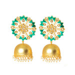 Buy Ferosh Suhanisa Floral Golden-Green Pearl Jhumki Earrings - Purplle