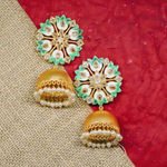 Buy Ferosh Suhanisa Floral Golden-Green Pearl Jhumki Earrings - Purplle