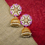 Buy Ferosh Suhanisa Floral Golden-Pink Pearl Jhumki Earrings - Purplle