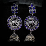 Buy Ferosh Shipra Blue Stone Silver Oxidized Drop Jhumki Earrings - Purplle
