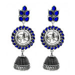 Buy Ferosh Shipra Blue Stone Silver Oxidized Drop Jhumki Earrings - Purplle