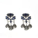 Buy Ferosh Unaisa Blue Lotus Jewel Tri-Jhumka Silver Oxidized Earrings - Purplle
