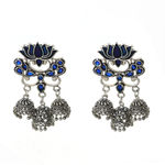 Buy Ferosh Unaisa Blue Lotus Jewel Tri-Jhumka Silver Oxidized Earrings - Purplle