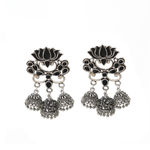 Buy Ferosh Unaisa Black Lotus Jewel Tri-Jhumka Silver Oxidized Earrings - Purplle