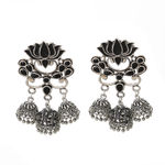 Buy Ferosh Unaisa Black Lotus Jewel Tri-Jhumka Silver Oxidized Earrings - Purplle