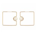 Buy Ferosh Flavia Squared Hoop Pearl Golden Earrings - Purplle