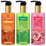 Buy Vaadi Herbals Pack of 3 Luxurious Face Wash - Skin Whitening Saffron (250 ml) Anti-Acne Neem (250 ml) & Insta Glow Pink Rose Face Wash (250 ml) - Purplle