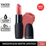 Buy Faces Canada Weightless Matte Lipstick |Jojoba and Almond Oil enriched| Highly pigmented | Smooth One Stroke Weightless Color | Keeps Lips Moisturized | Shade - Peach Candy 4g - Purplle